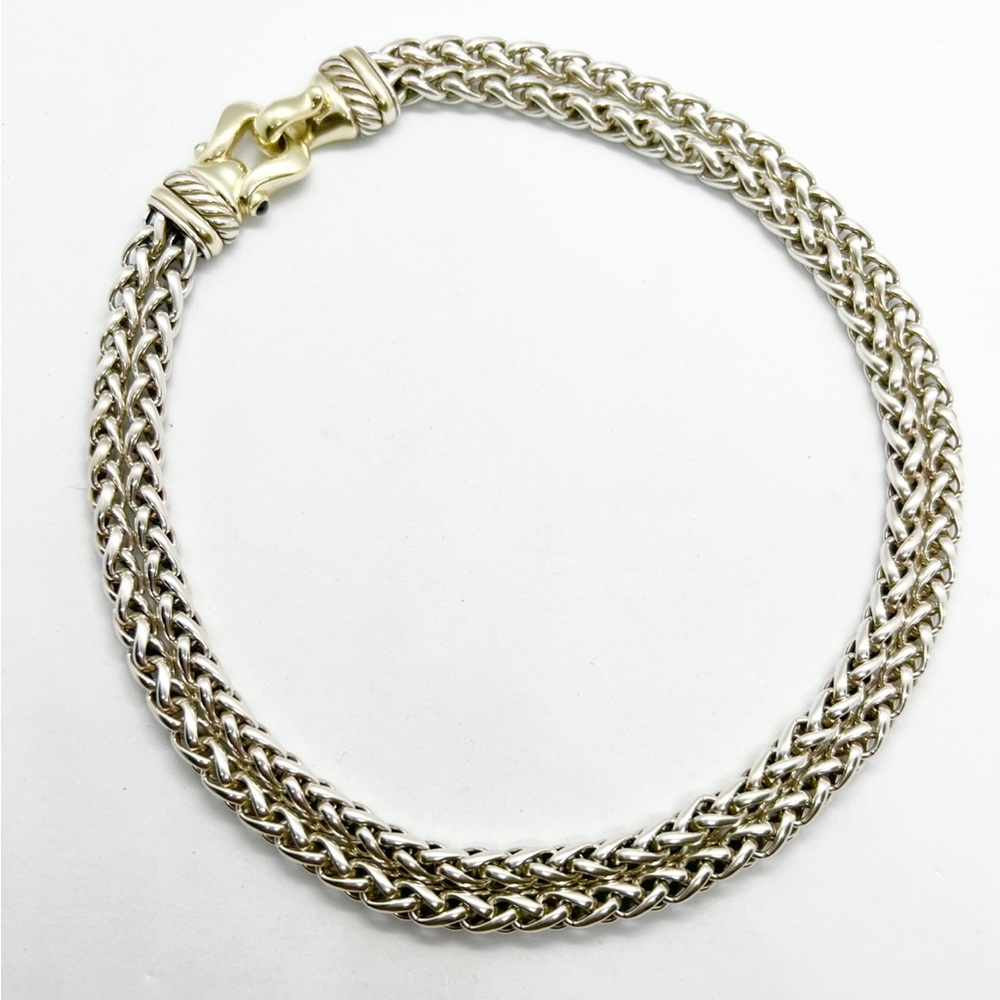 David Yurman Gold Buckle Double Wheat Chain Necklace With Rhodolite Garnet - Picture 7 of 14